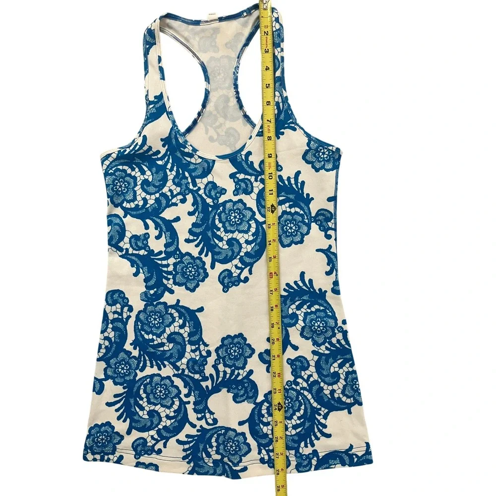 Lululemon Racerback Tank Top Blue‎ White Floral Lace Print Activewear
